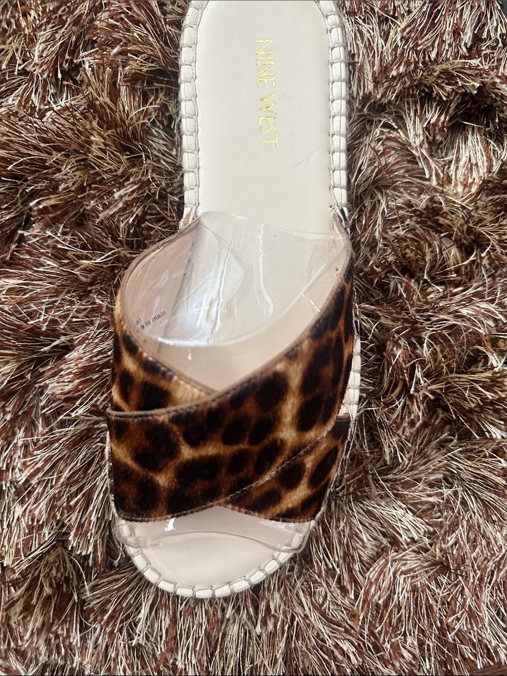 Nine West Leopard-Print Slide Sandals - Tan/Brown